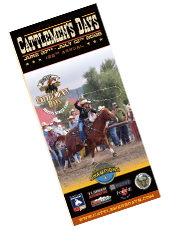 2025 Cattlemen's Days Brochure Cover depicting a cowgirl attempting to rope a steer.